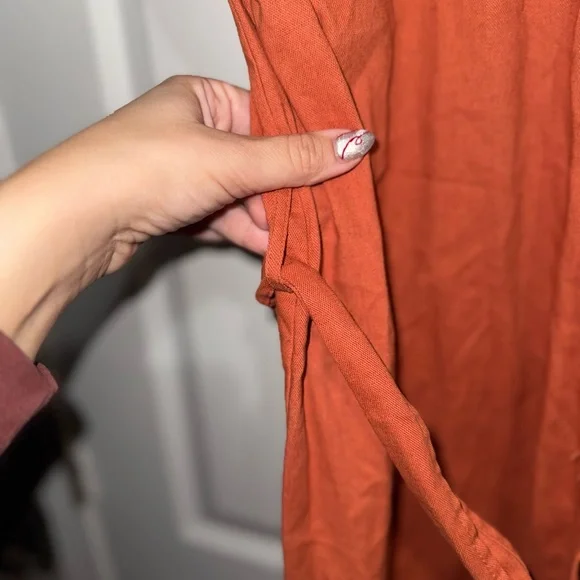 Rust Orange Button-Up Dress with Cap Sleeves - Picture 6 of 8